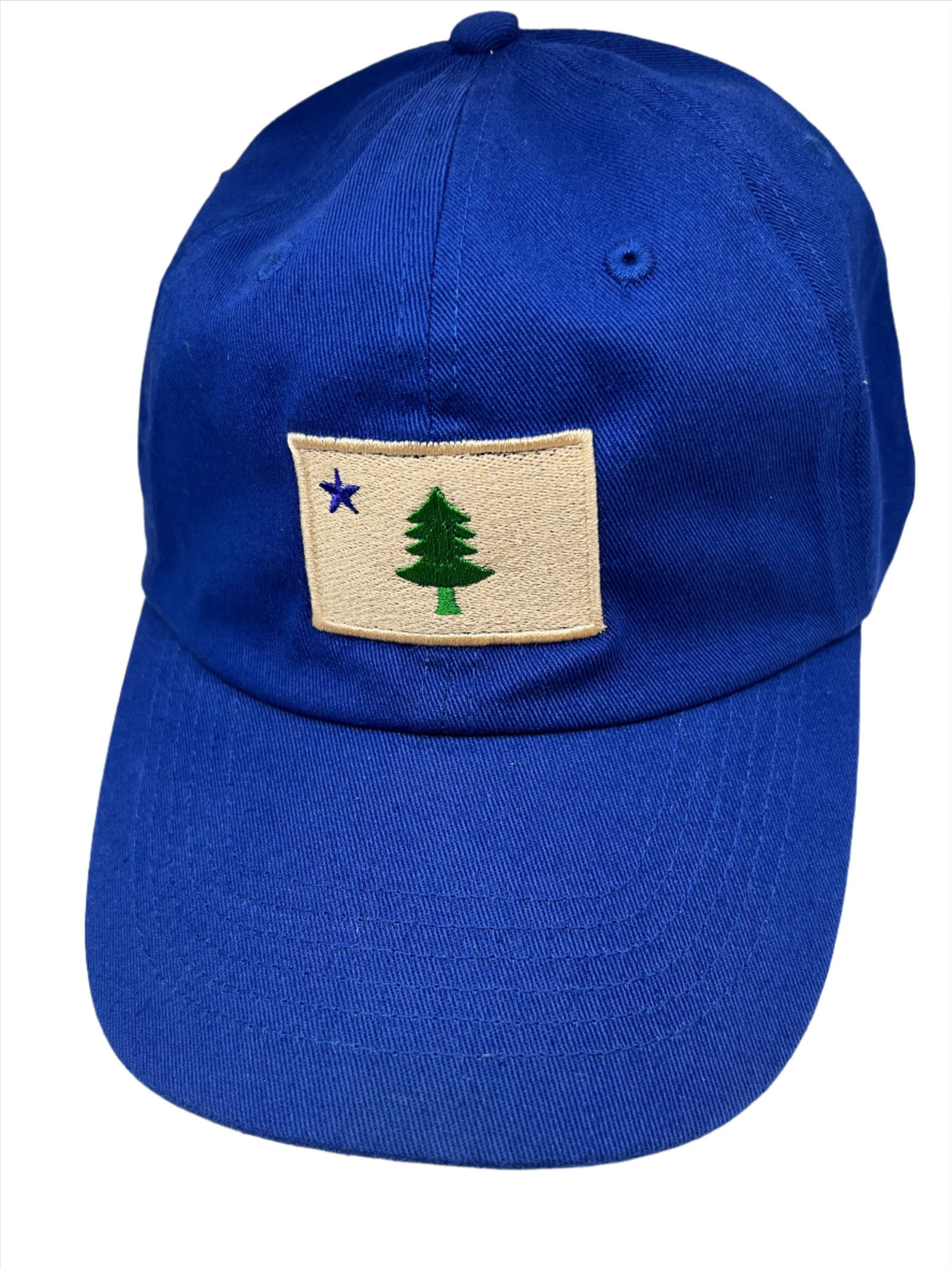 1909 Maine Flag Royal Blue Ball Cap - Royal blue ball cap with old style Maine flag embroidered