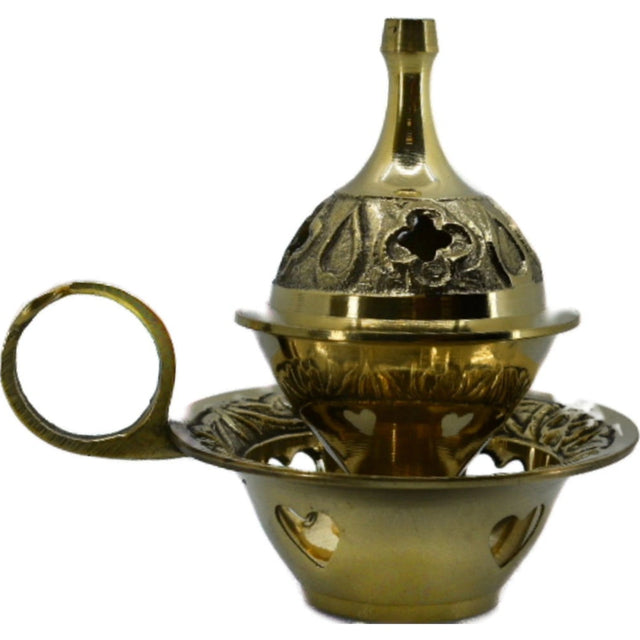 3" Brass Cone Incense Burner - Yellow brass, finger loop,2 pieces
