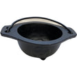 Small black cast iron cauldron with a pentagram design and a metal handle.