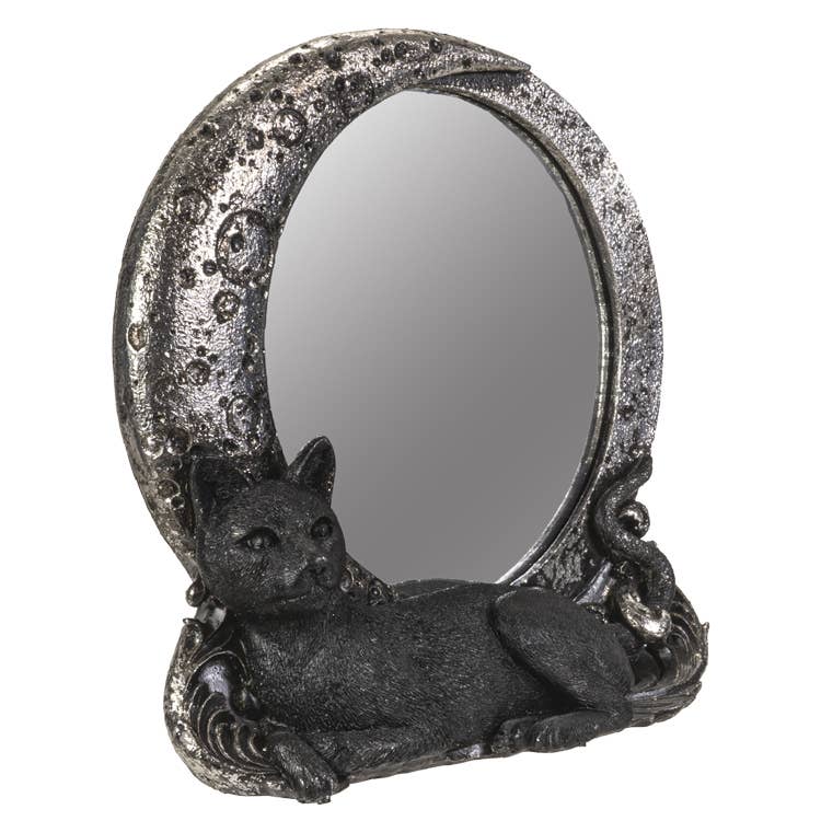 Black Cat on Moon Tabletop Mirror