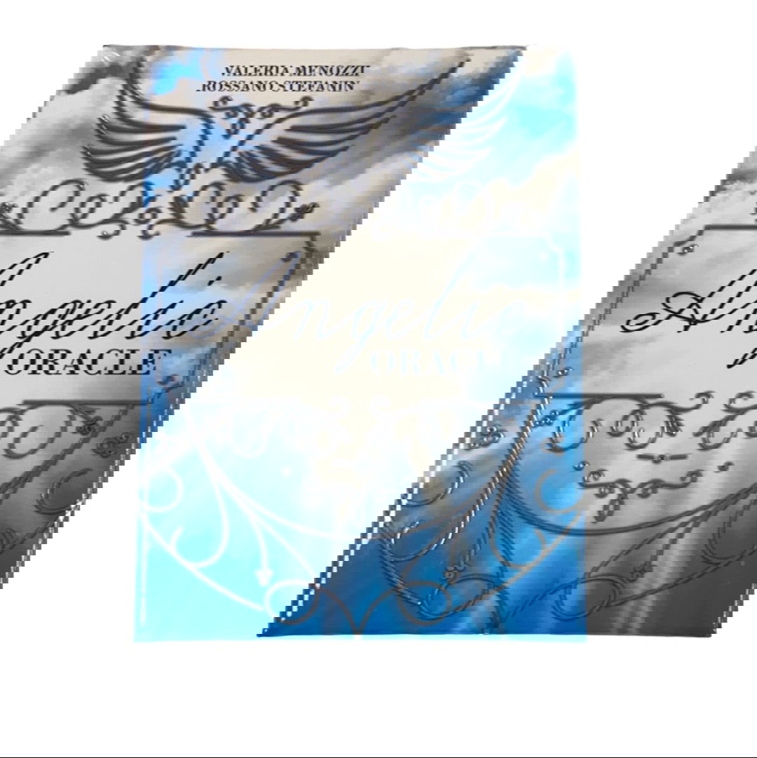 Angelic Oracle Cards - Blue card box woith white clouds and the words Angelic Oracle