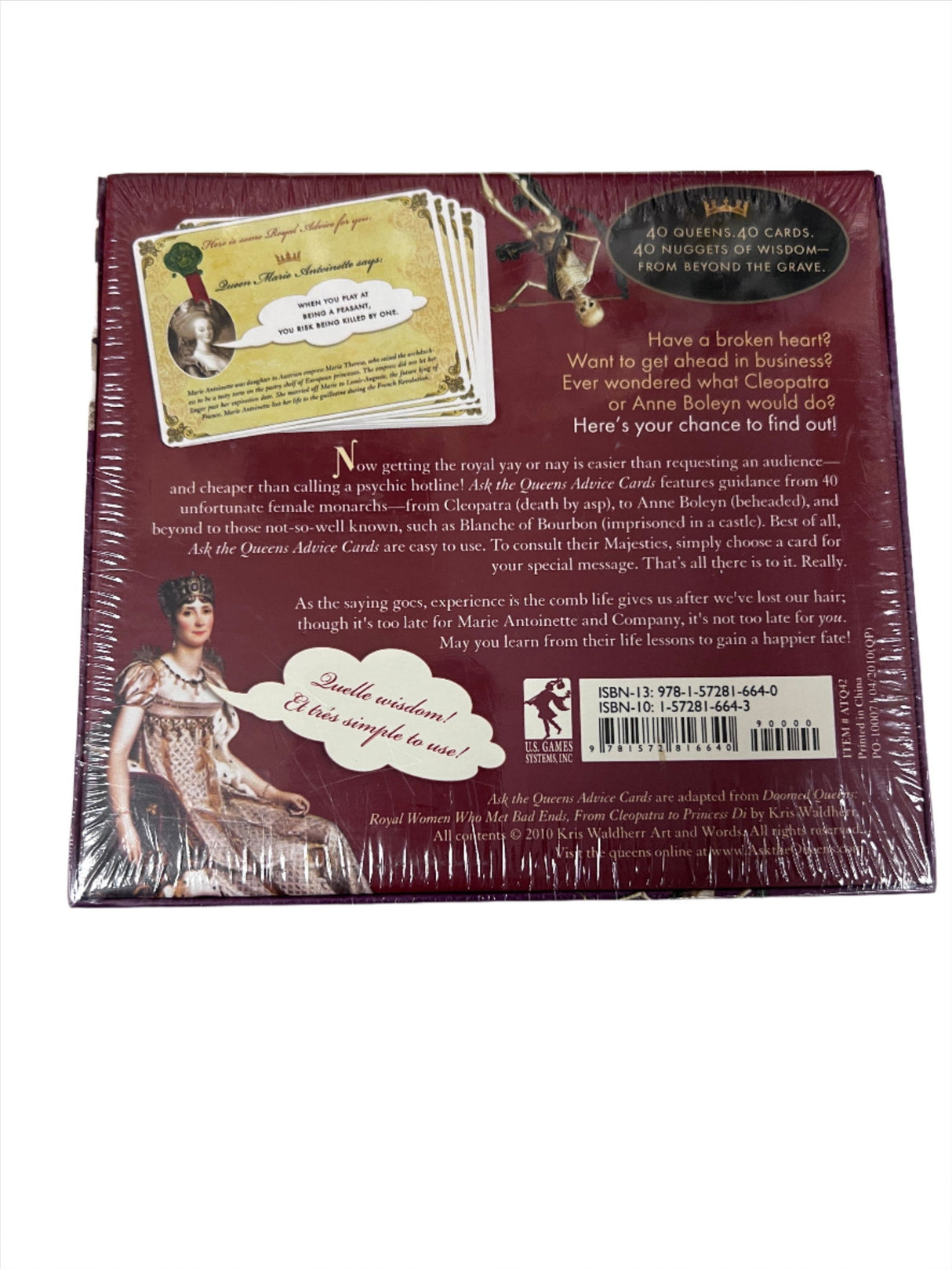 Ask the Queens Oracle - Dark purple box with mages of queens and cards with a description on contents