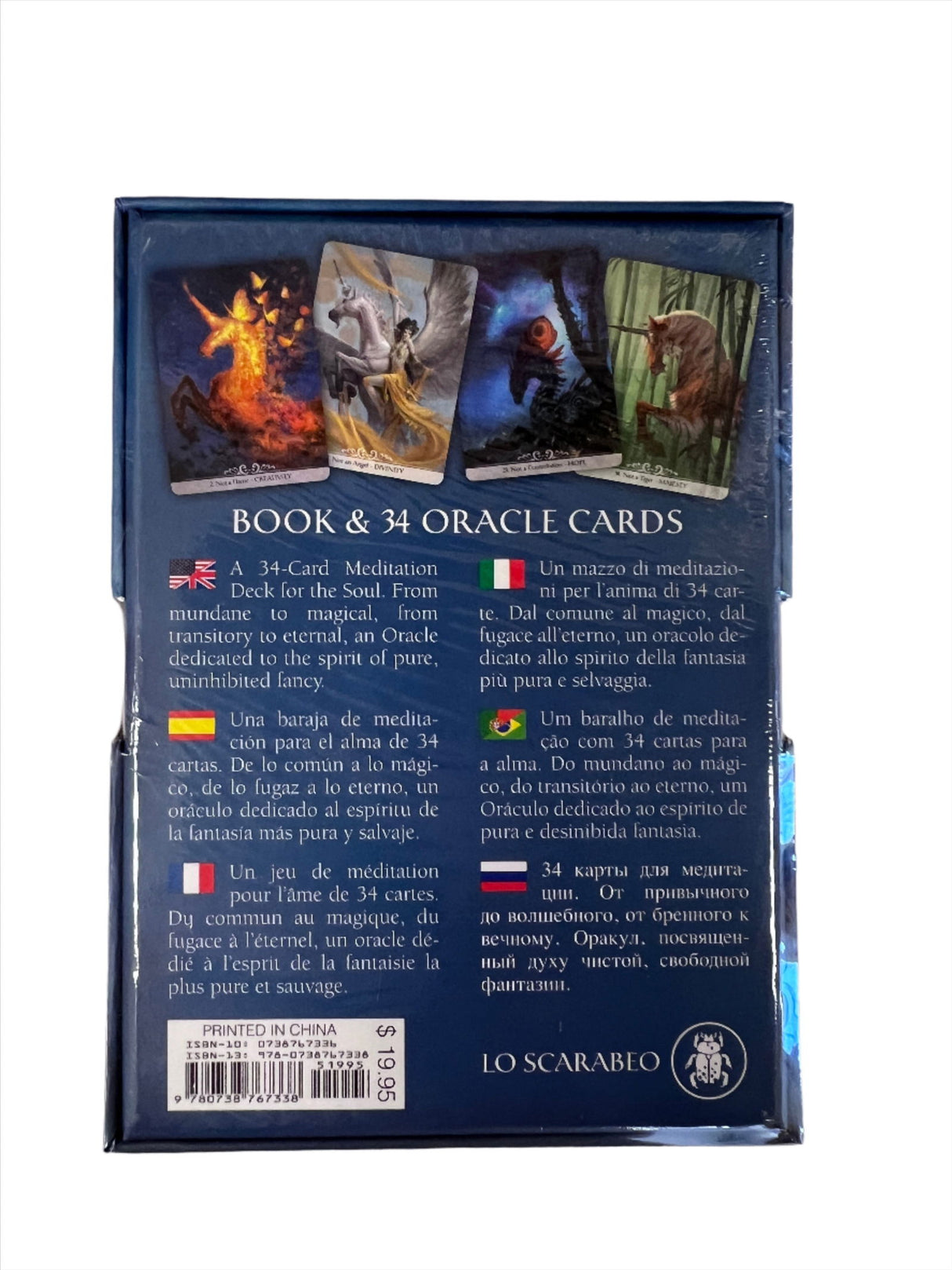 Barbieri Unicorns Oracle - Back of blue box with card images and descriptions