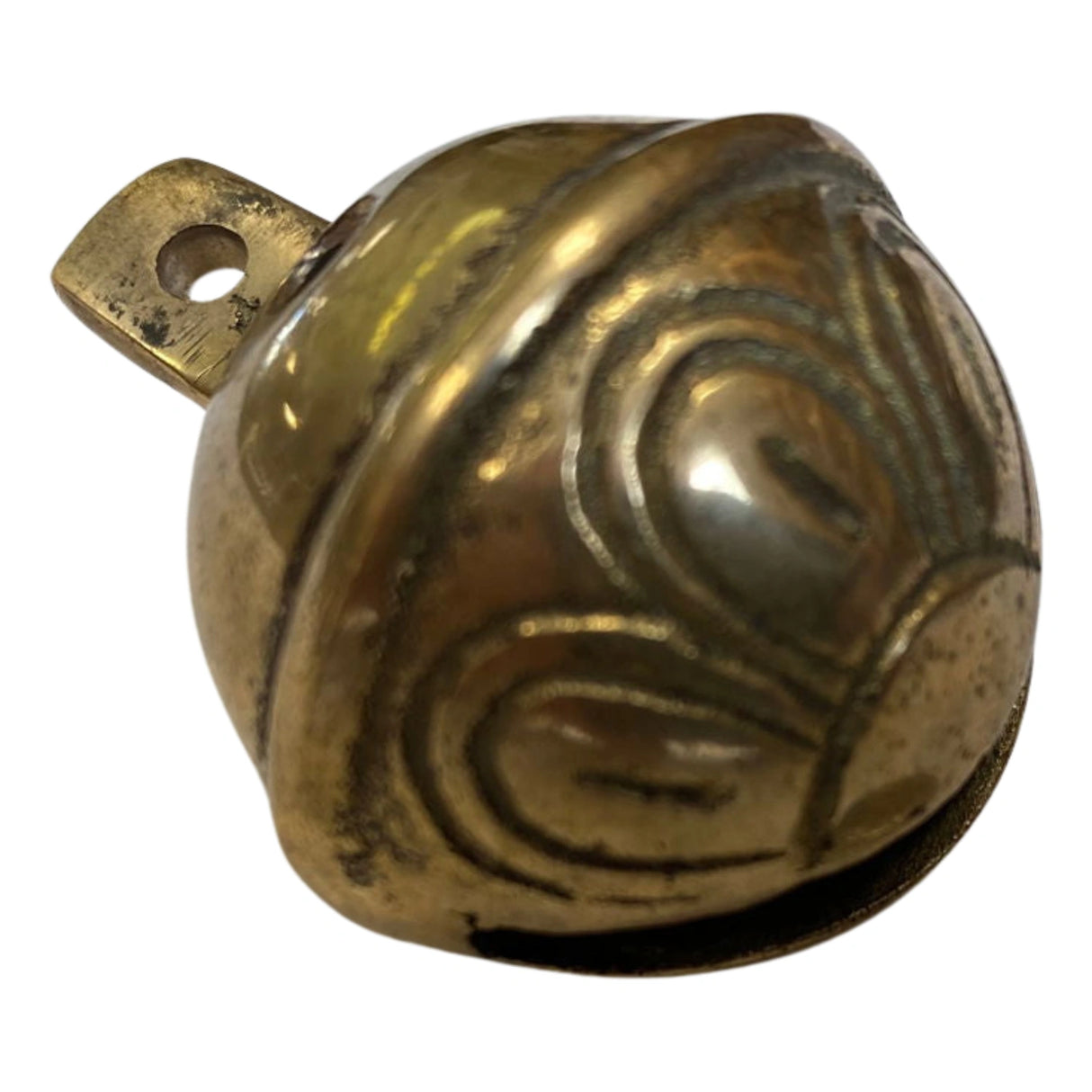 Brass bell with a floral design.