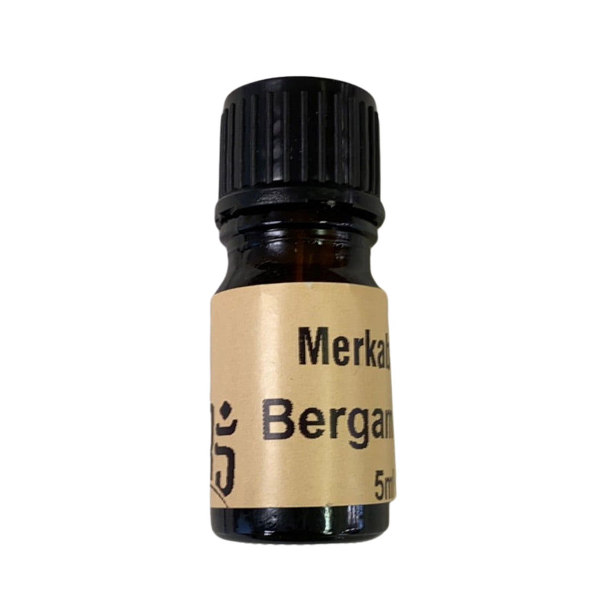 Bergamot Essential Oil - Bergamot Essential Oil in small amber colored bottle with light brown label and black screw cap.