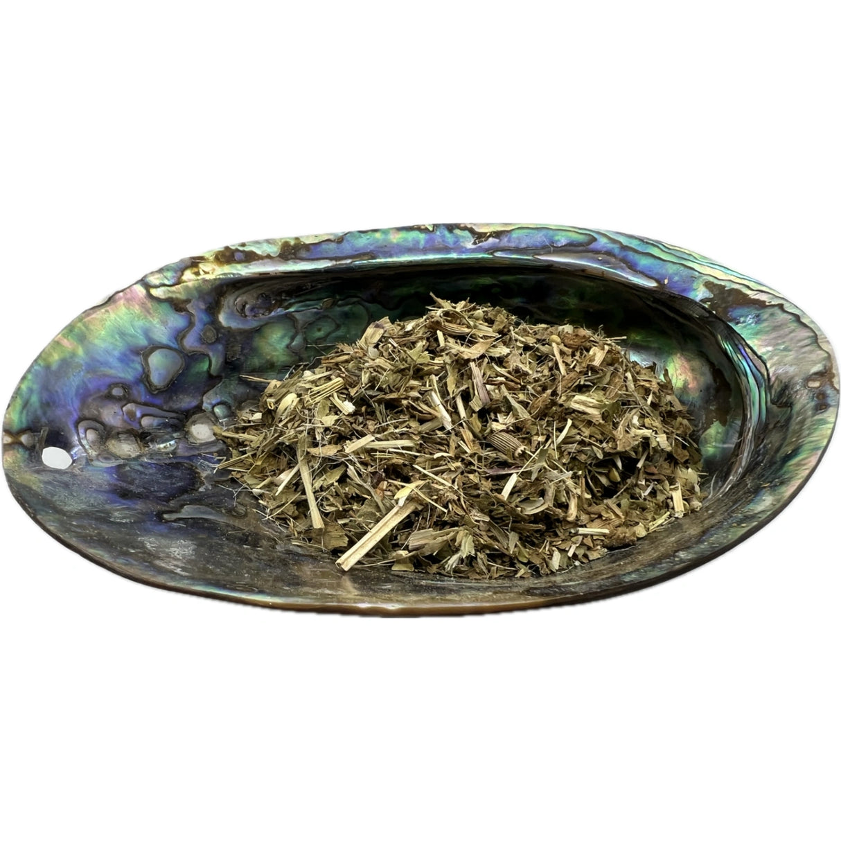 Dried Blessed Thistle in an abalone shell.