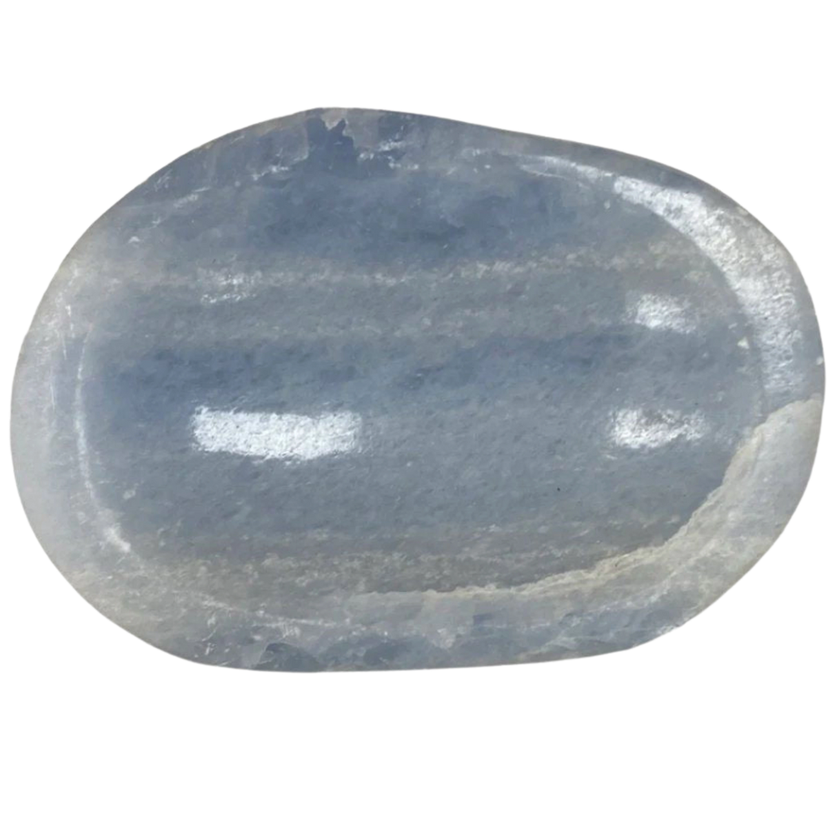 Blue Calcite Bowl - oblong polished bowl light blue in color