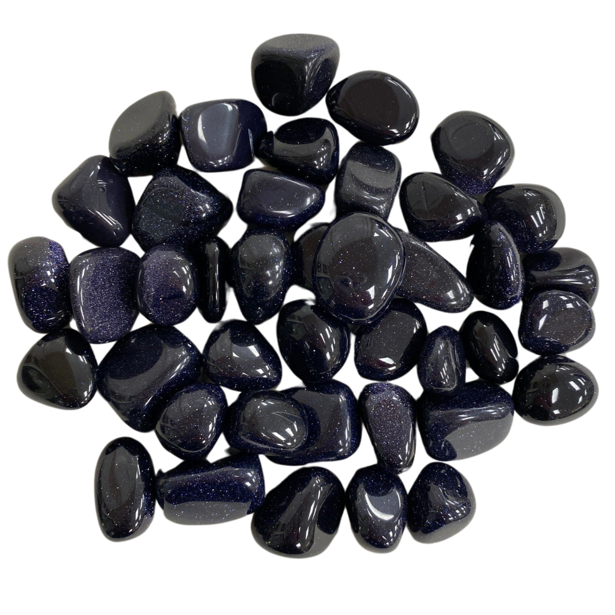 Blue Goldstone Tumbled - Smooth, polished blue gemstone with a shimmering golden fleck interior.