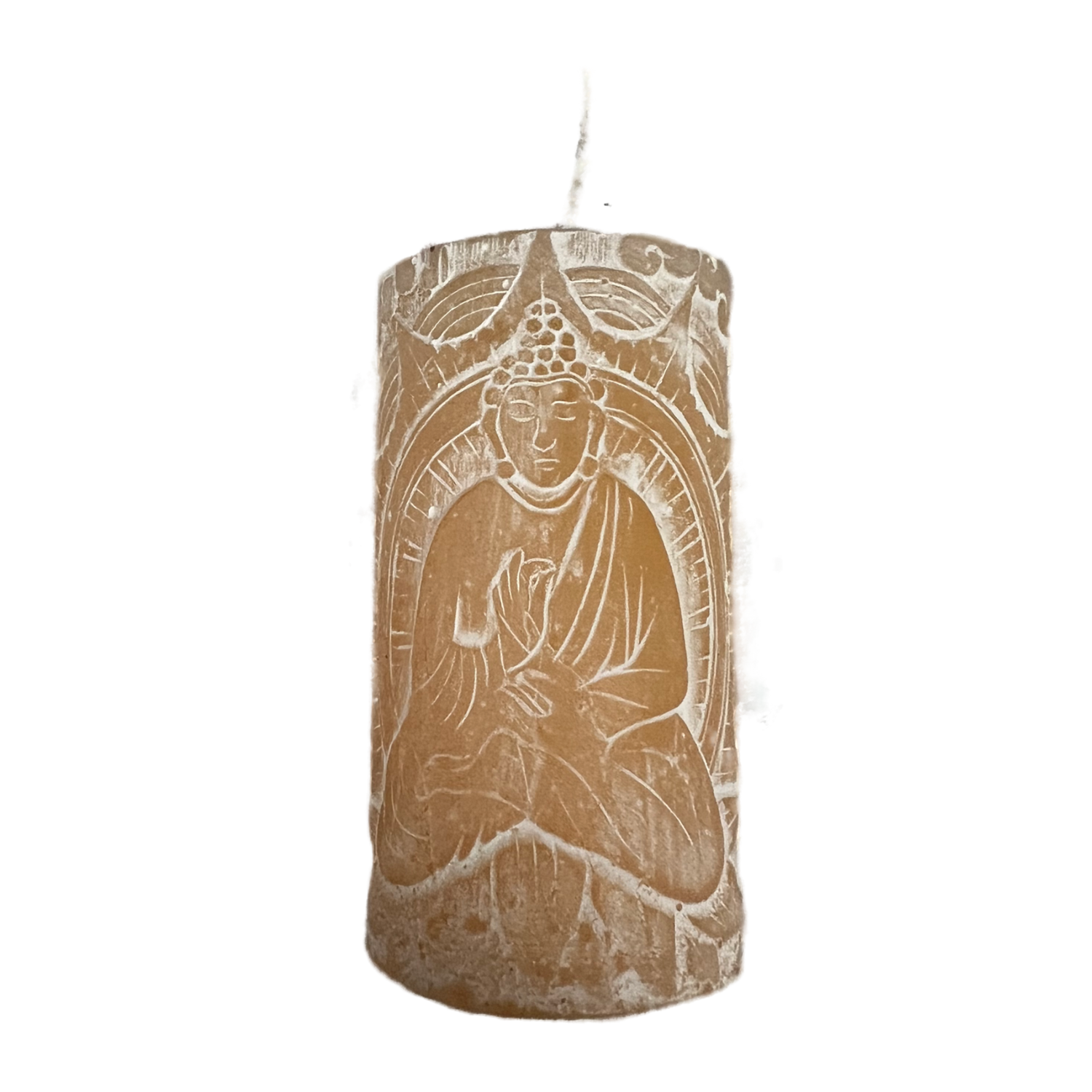 Buddha Votive Candle - 2" carved tan colored  votive candle with image of buddha