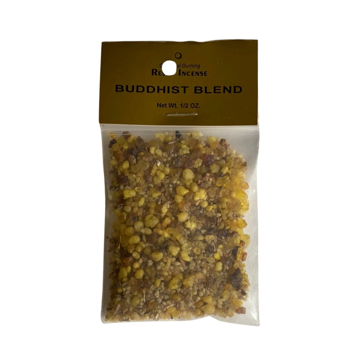 Buddhist Blend Resin Incense in a clear plastic bag.