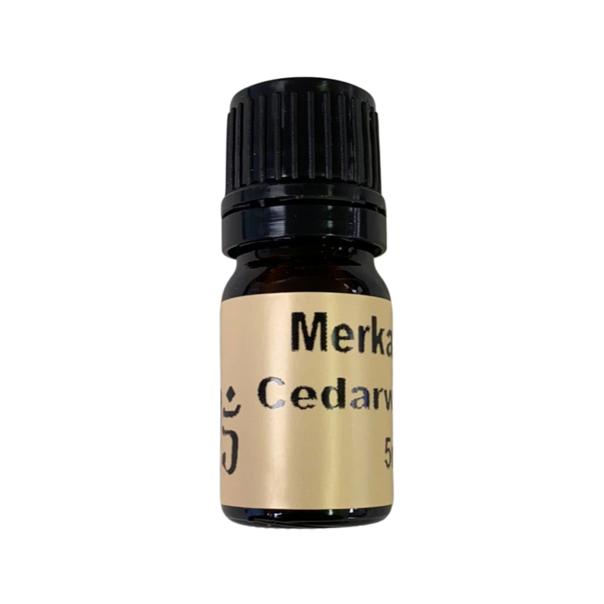Cedarwood Essential Oil - Cedarwood Essential Oil in a small amber colored bottle with light brown label and black screw cap.