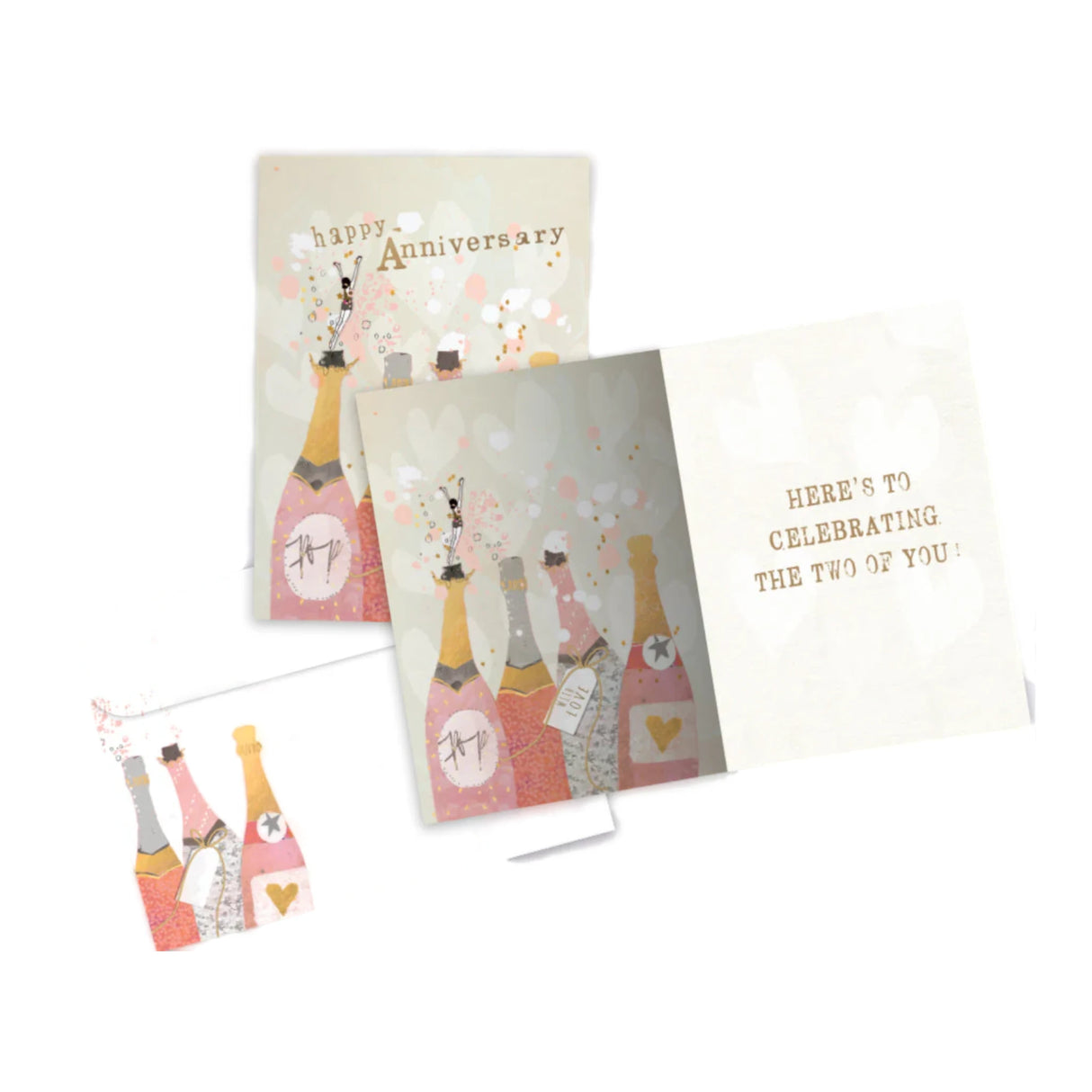 Chamagne wishes white card with images of champagne bottles