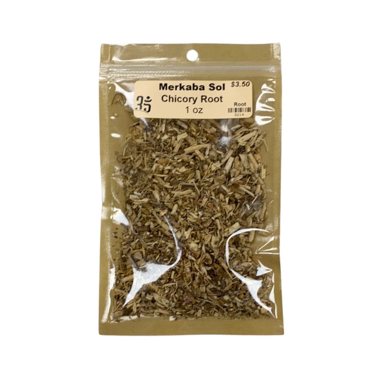 Dried Chicory Root in a clear plastic bag.