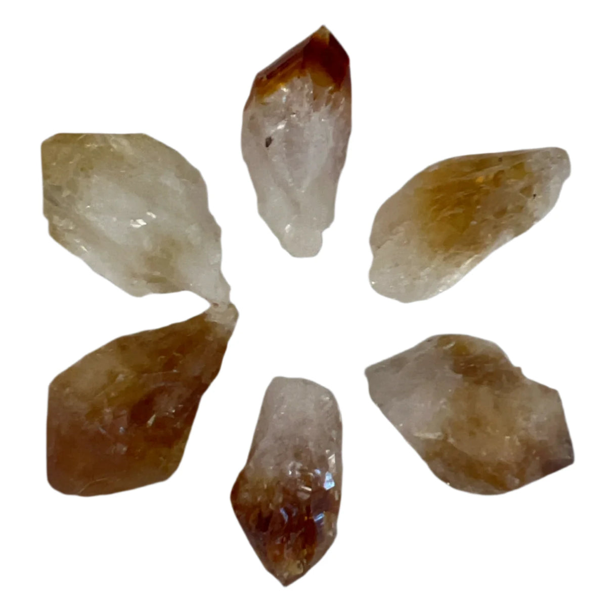 A cluster of small, pointed citrine crystals with a translucent yellow color.