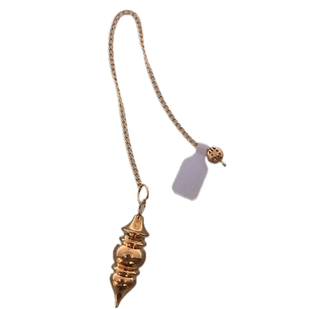 Gold-colored metal pendulum with a chain.