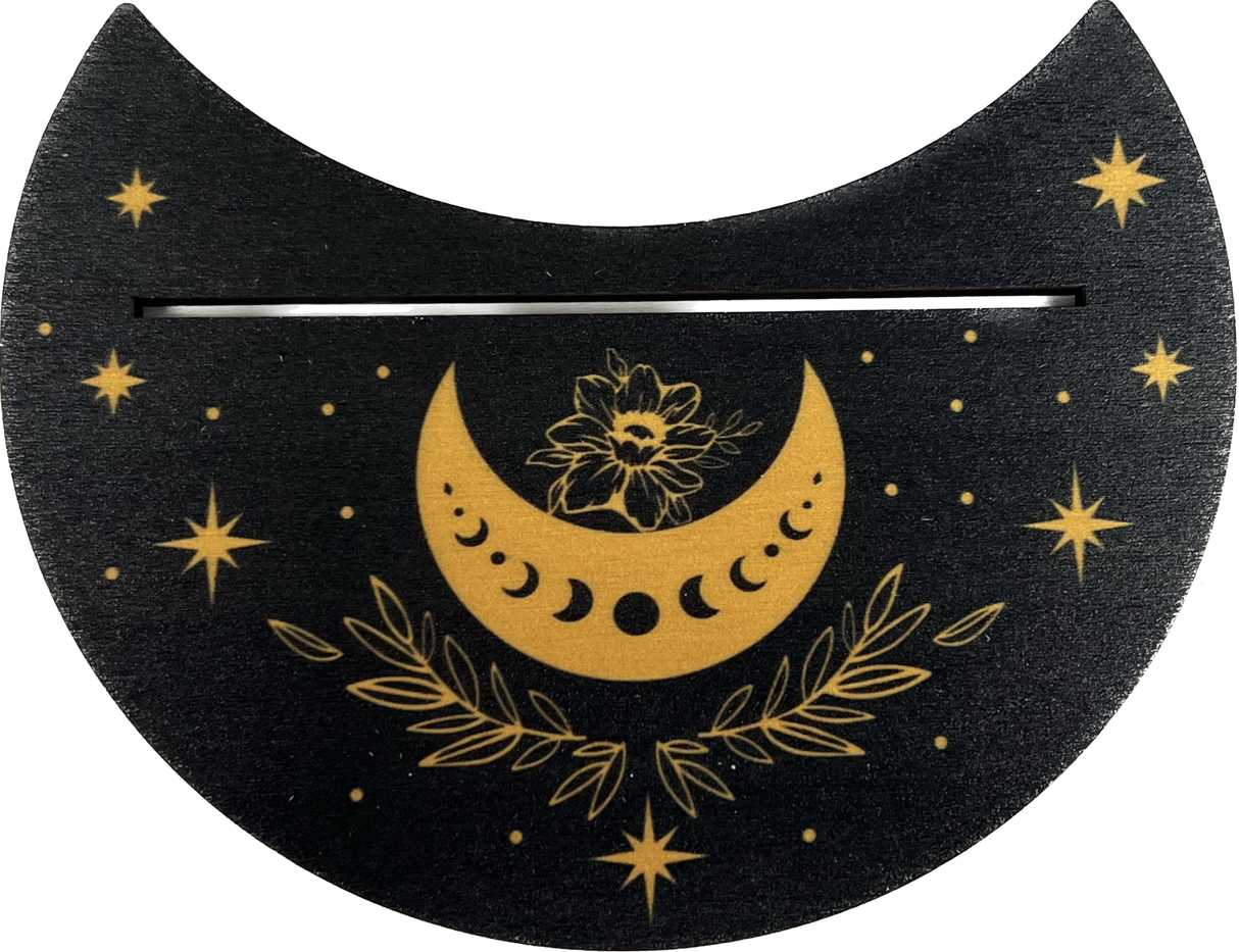 Crescent Moon Tarot Card Stand with Moon Phase in Moon -