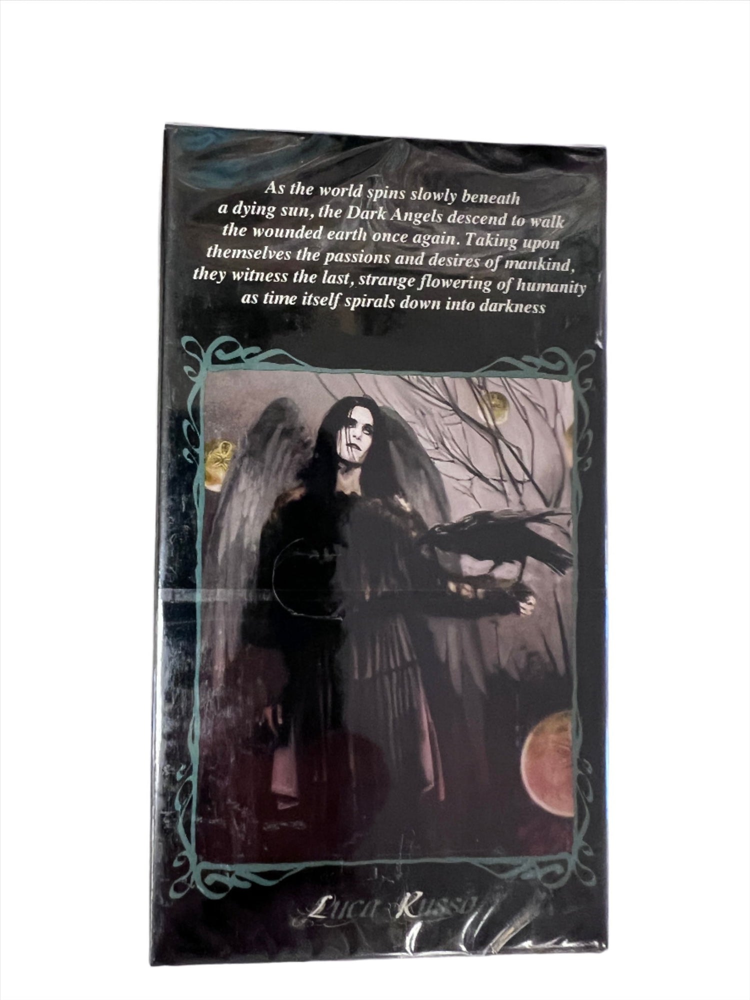 Dark Angels Tarot - Black card box with an angel holding a crow