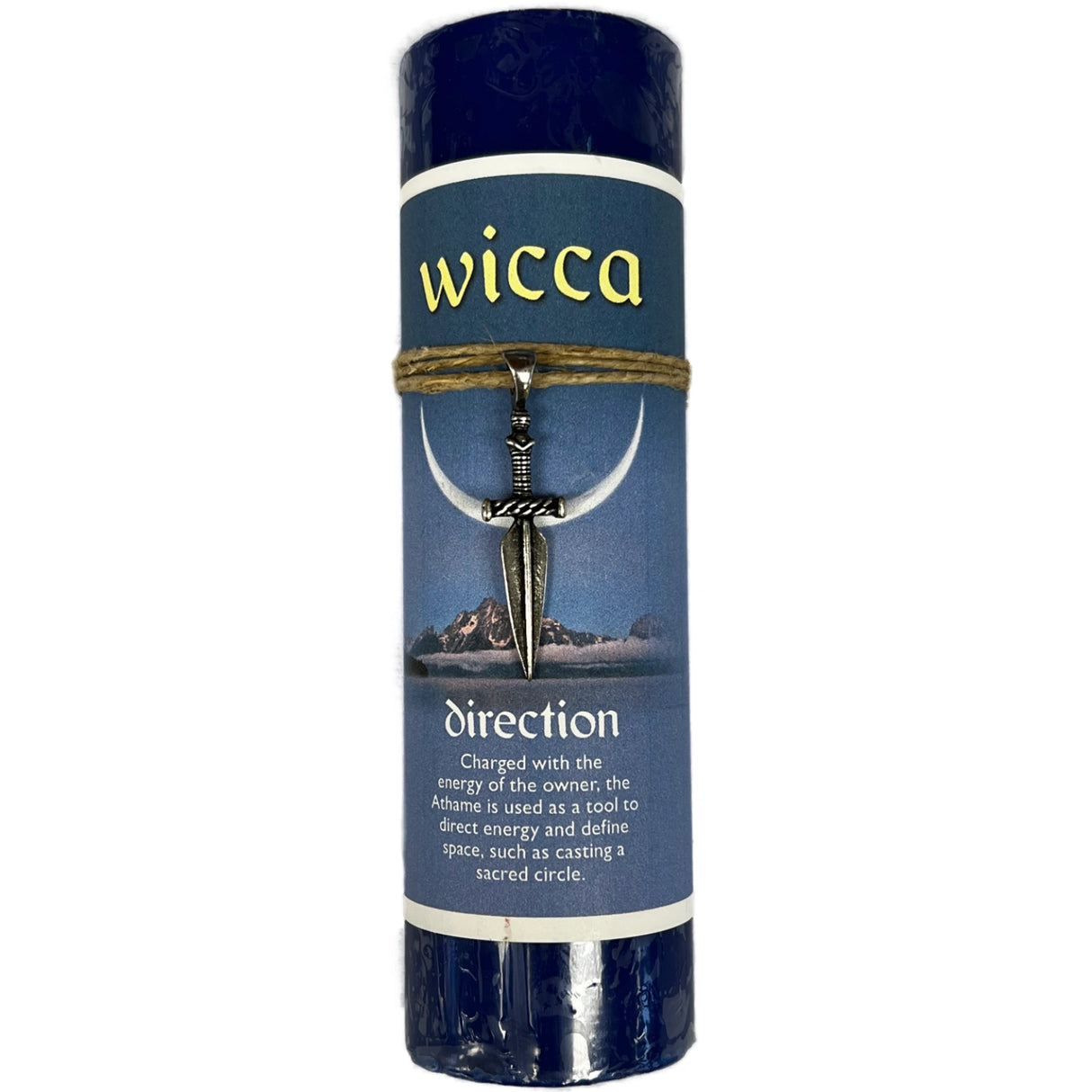Blue candle with "WICCA" and "DIRECTION" labels.