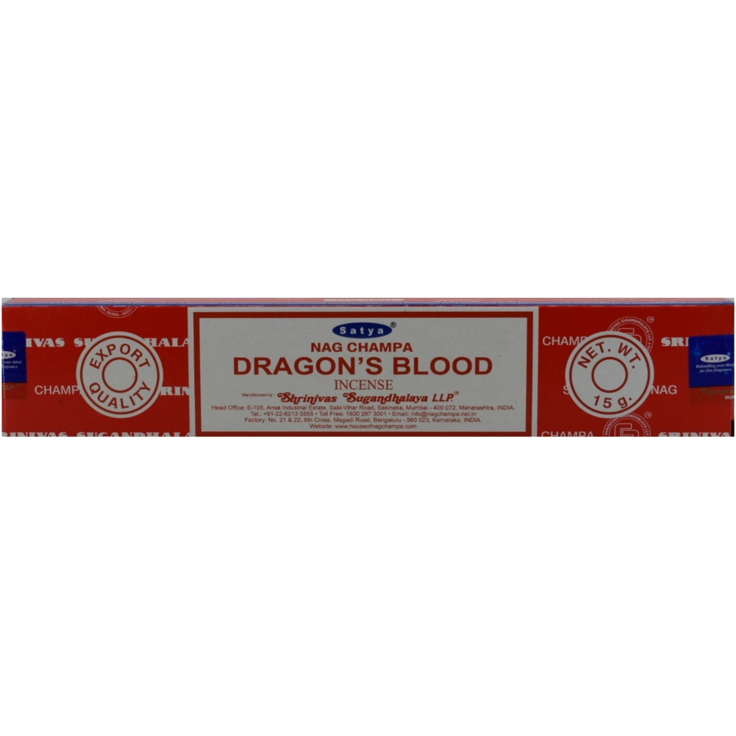 Satya Nag Champa Dragon's Blood Incense Sticks in a red box.