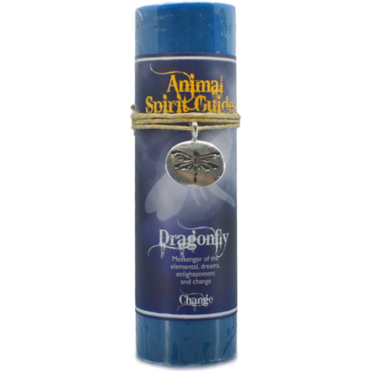 Blue candle with "DRAGONFLY" and "ANIMAL SPIRIT GUIDES" labels.
