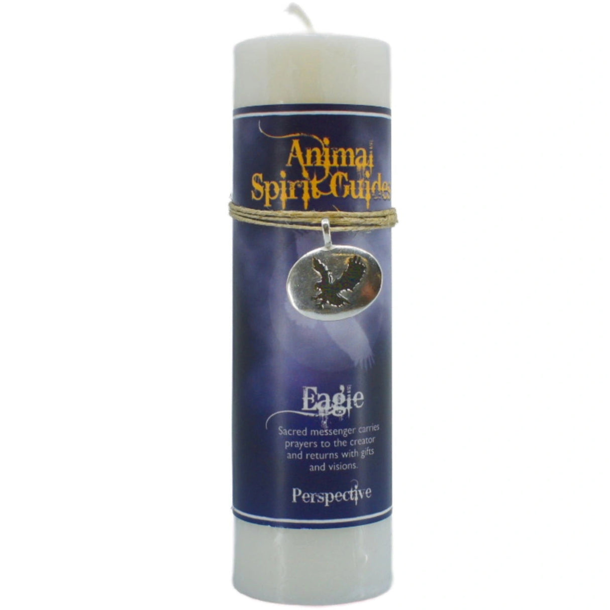 White candle with "EAGLE" and "ANIMAL SPIRIT GUIDES" labels.