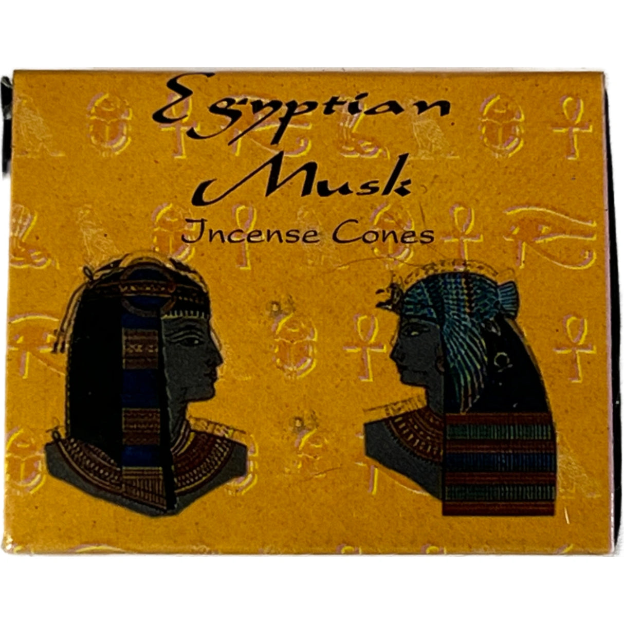 Egyptian Musk Incense Cones in a box with an Egyptian theme.