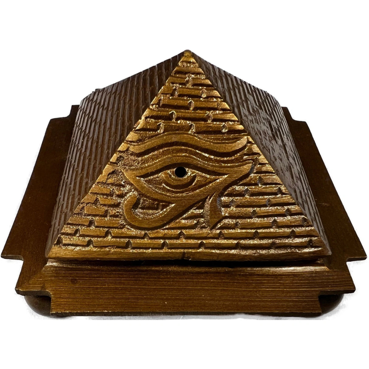 Egyption 9 Pyramid Brass Cone Burner - Brass Pyramid with hinged top and all seeing eye on side
