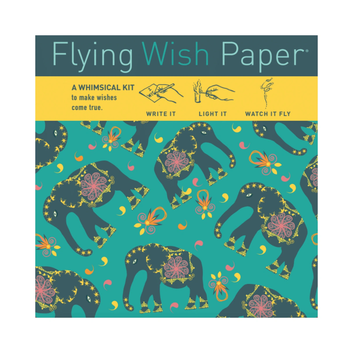 Flying Wish Paper kit with elephant illustration.