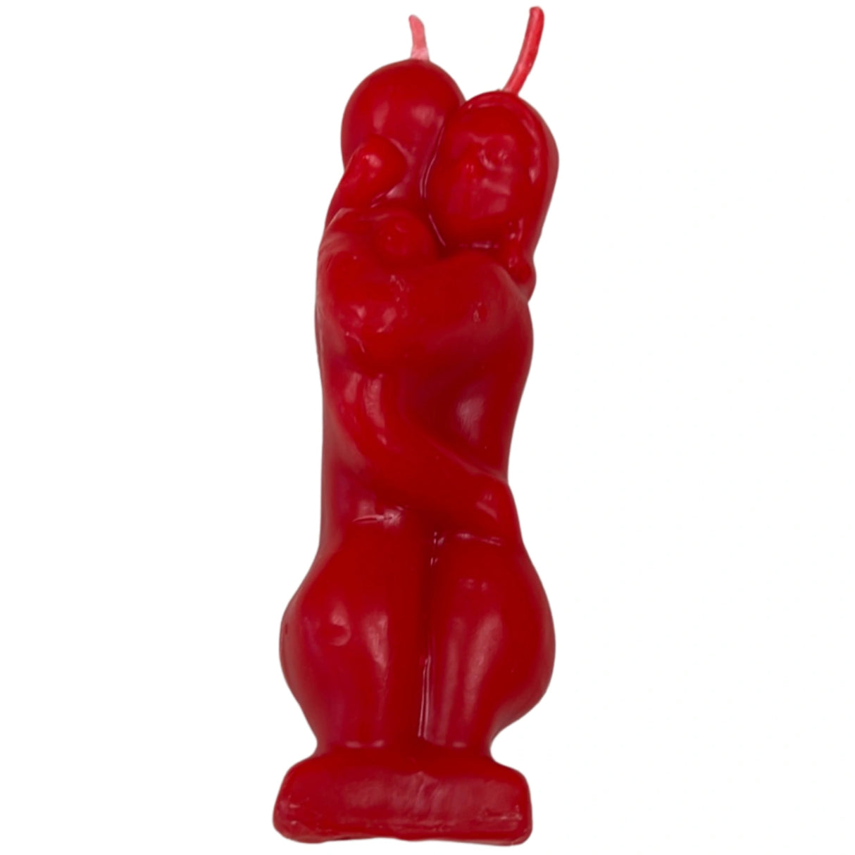 Red candle shaped like two embracing figures.
