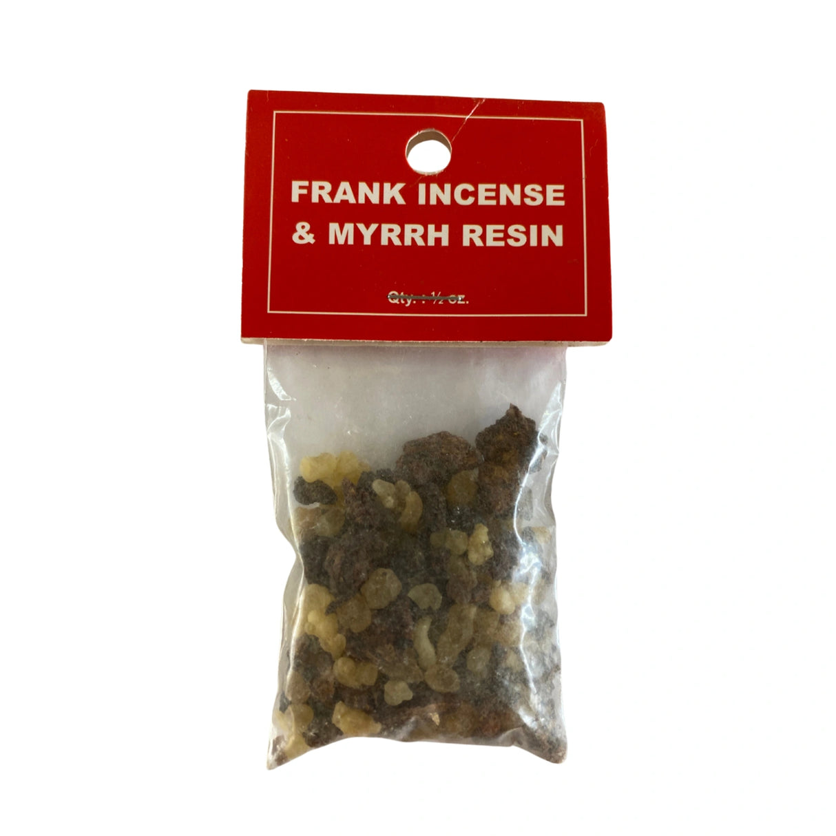 Frankincense and Myrrh Resin Incense in a plastic bag.
