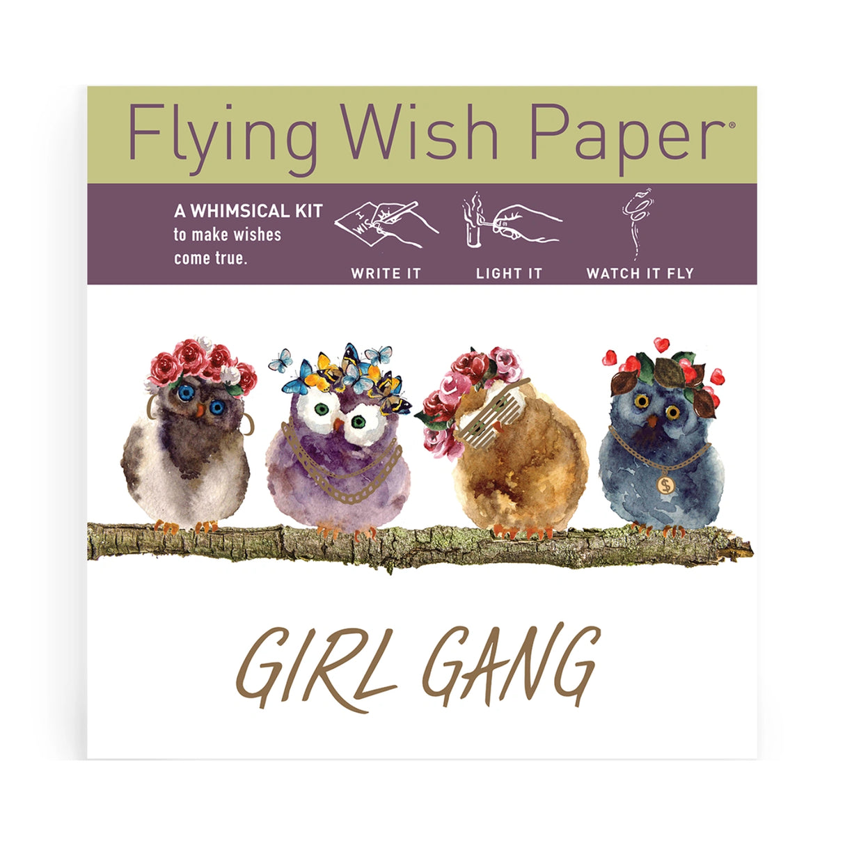 Flying Wish Paper kit with owl illustration.