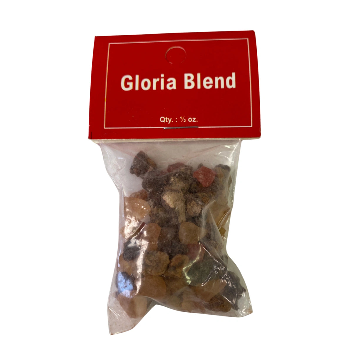 Gloria Blend Resin Incense in a clear plastic bag.