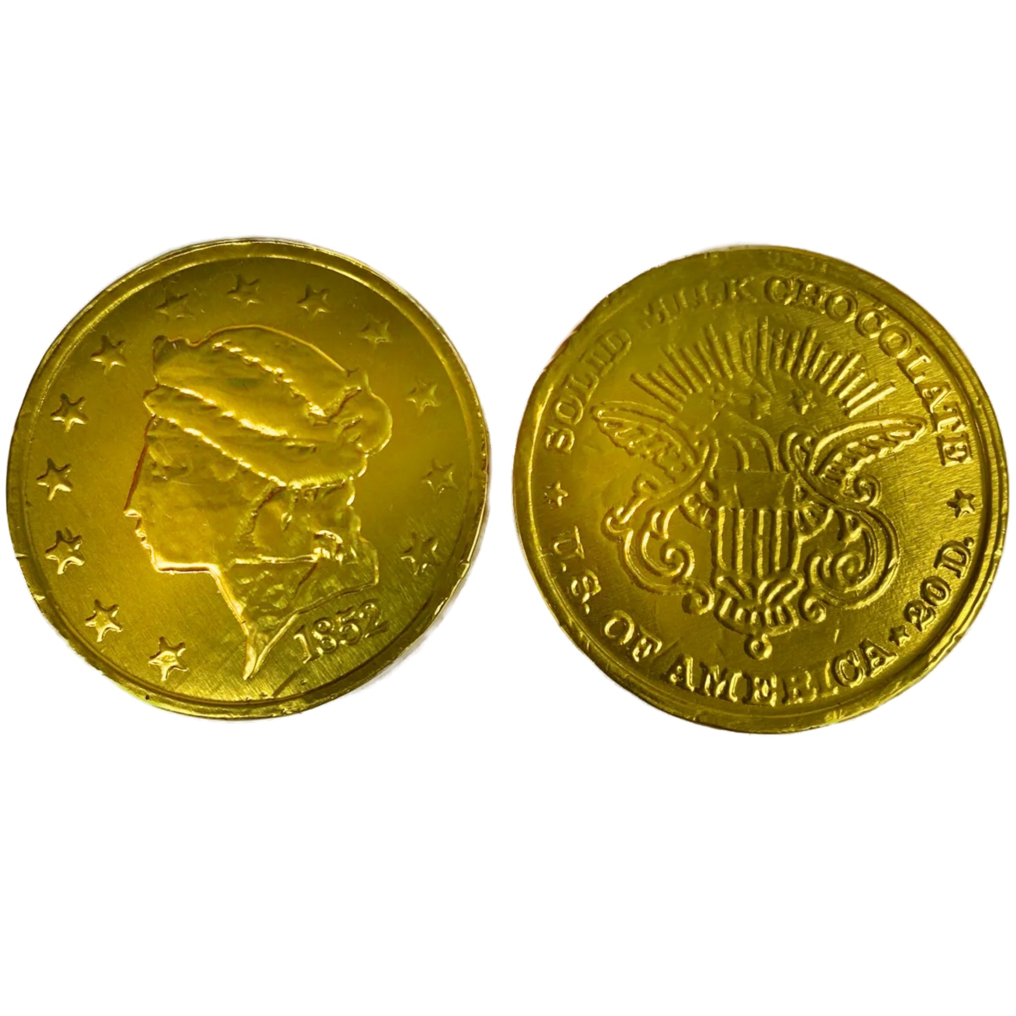 Chocolate Gold Coin.  Half dollar size, heavy weight, golden foil coin with solid milk chocolate inside. 