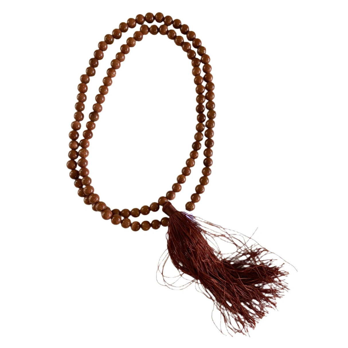 Goldstone Mala - Goldstone Mala - red beads with gold sparkles and red tassle