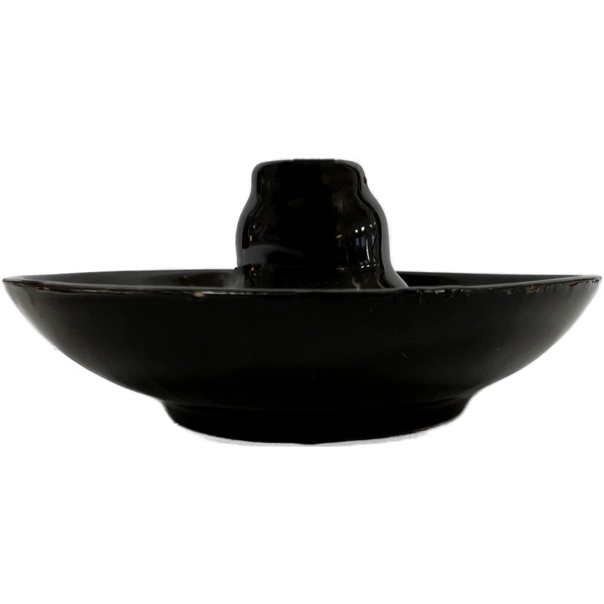 Gourd Incense Burner - round black dish shape with a center bubble to hold incense stick