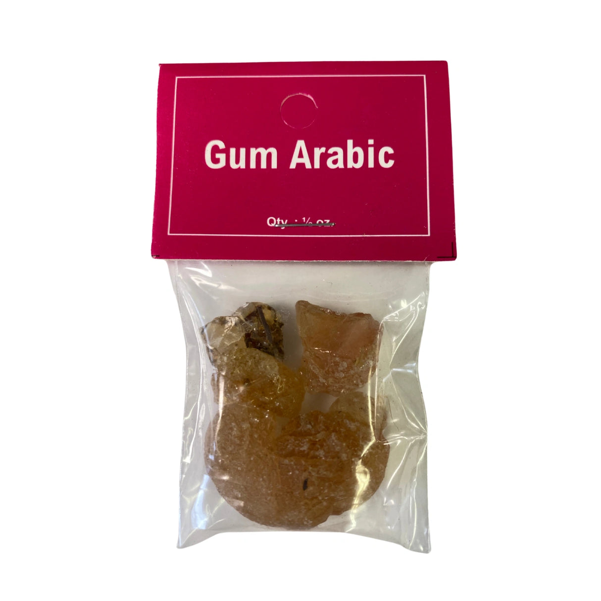 Gum Arabic Resin Incense packed inside a clear plastic bag with red tag