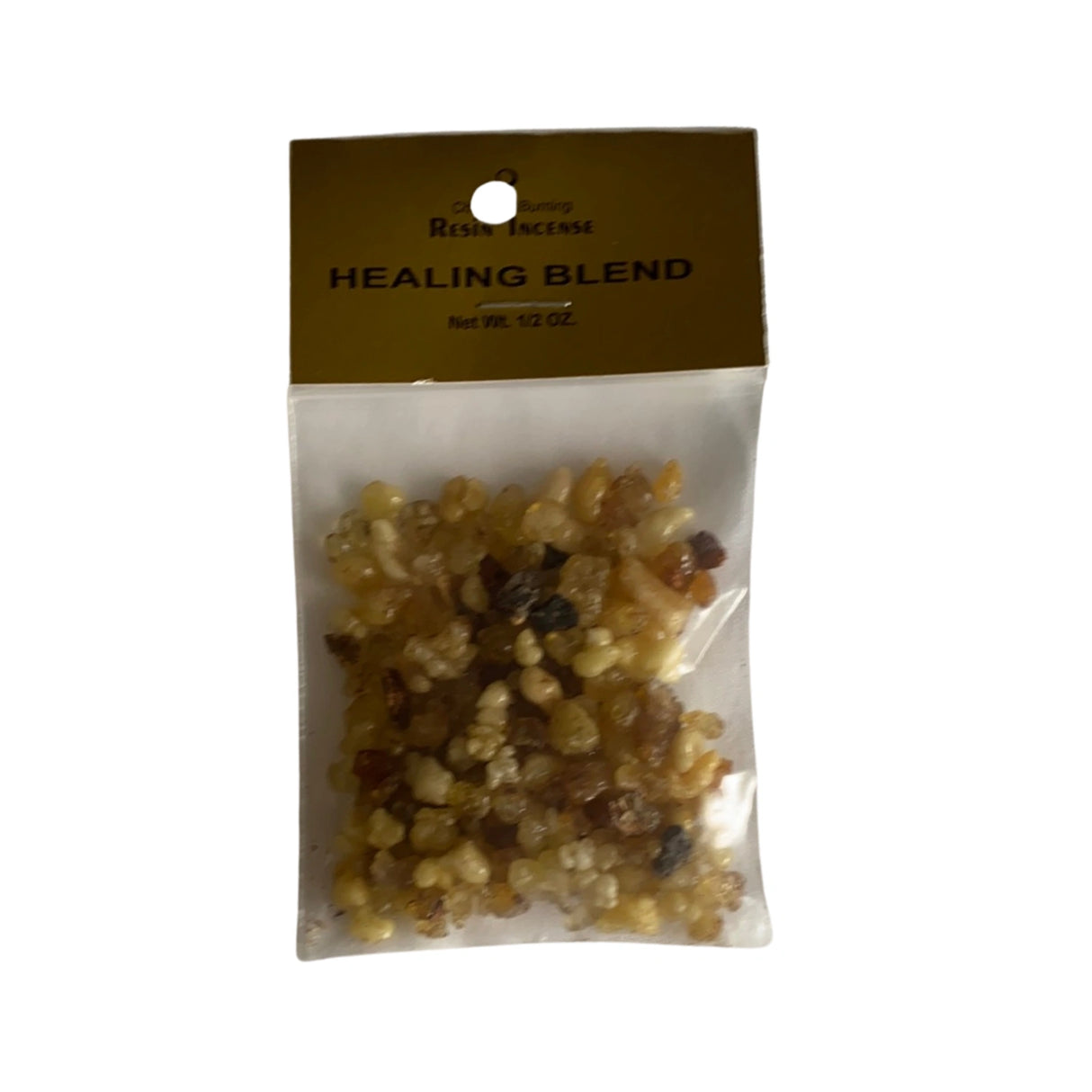 Healing Blend Resin Incense in a plastic bag.