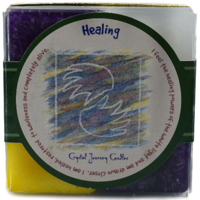 Healing Candle Set with purple, white, green, and yellow candles.