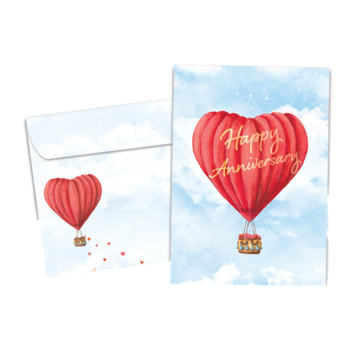 Happy Anniversary with Hot air balloon shaped like a heart