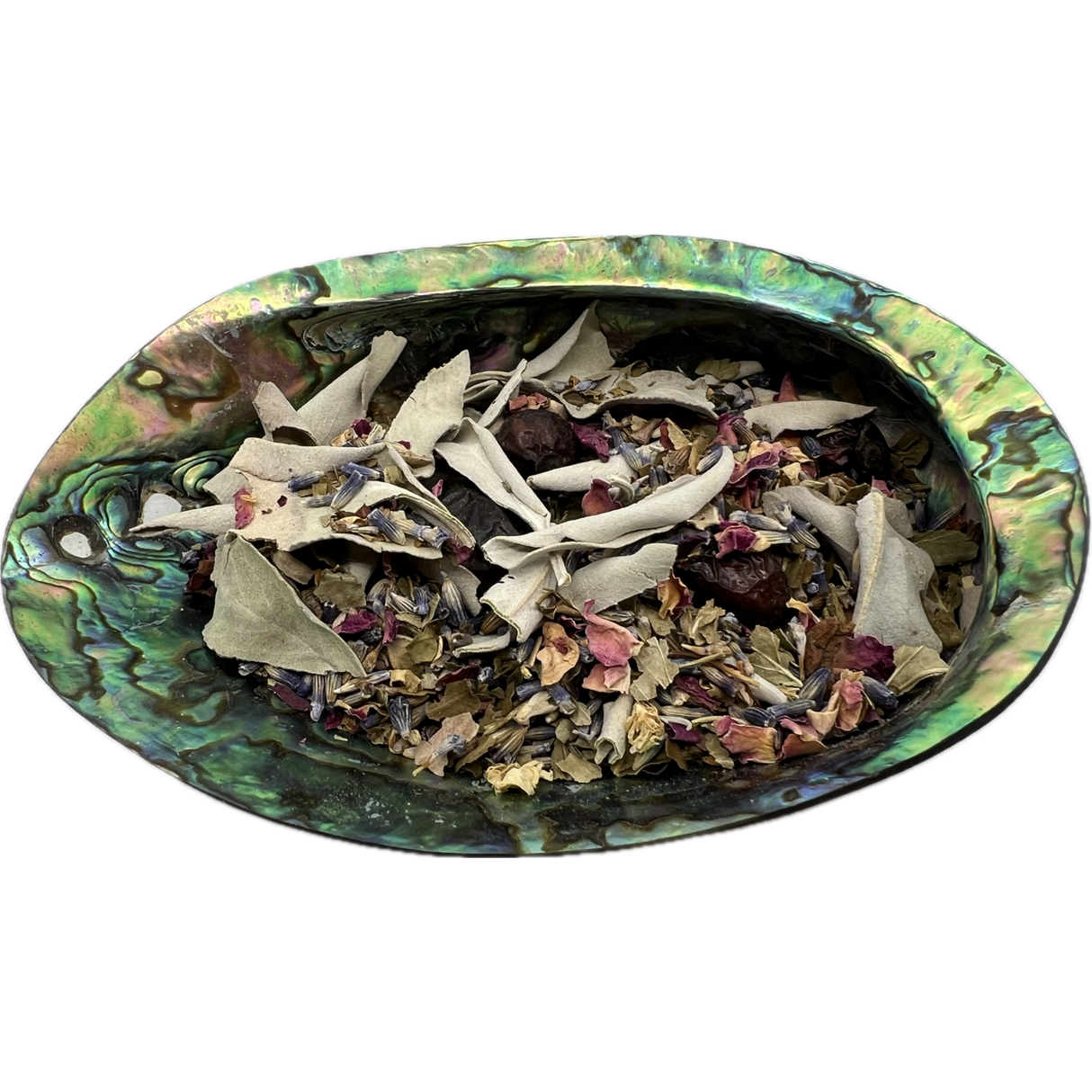 Heart Chakra Herb Mix Bag - Heart Chakra Herb Mix placed on a colorful shell bowl