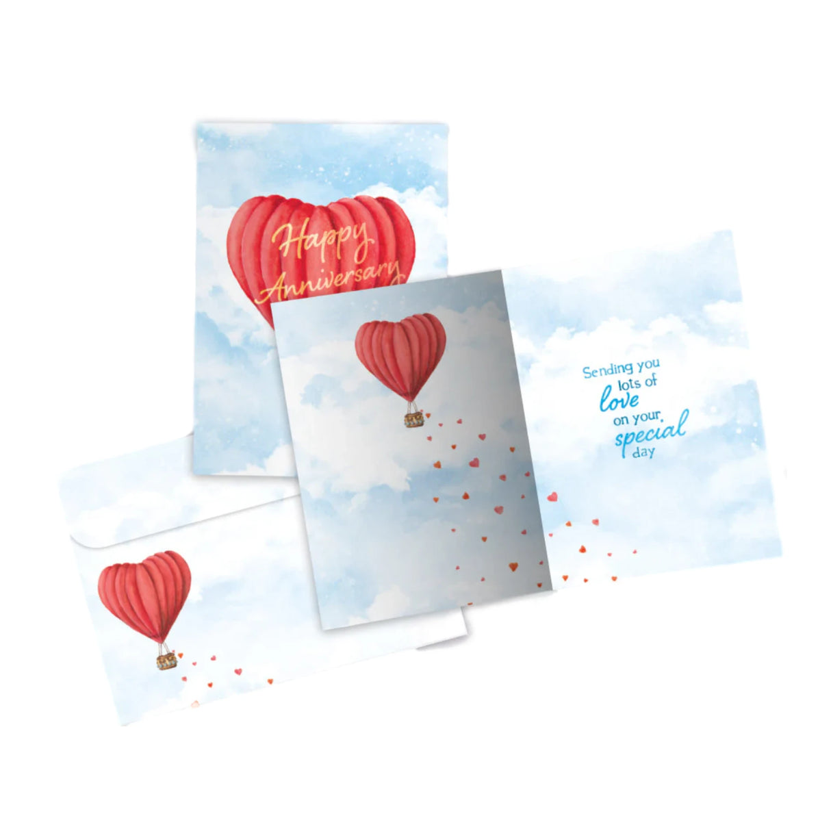 Happy Anniversary Hot air balloon White card inside sending lots of love on your special day.