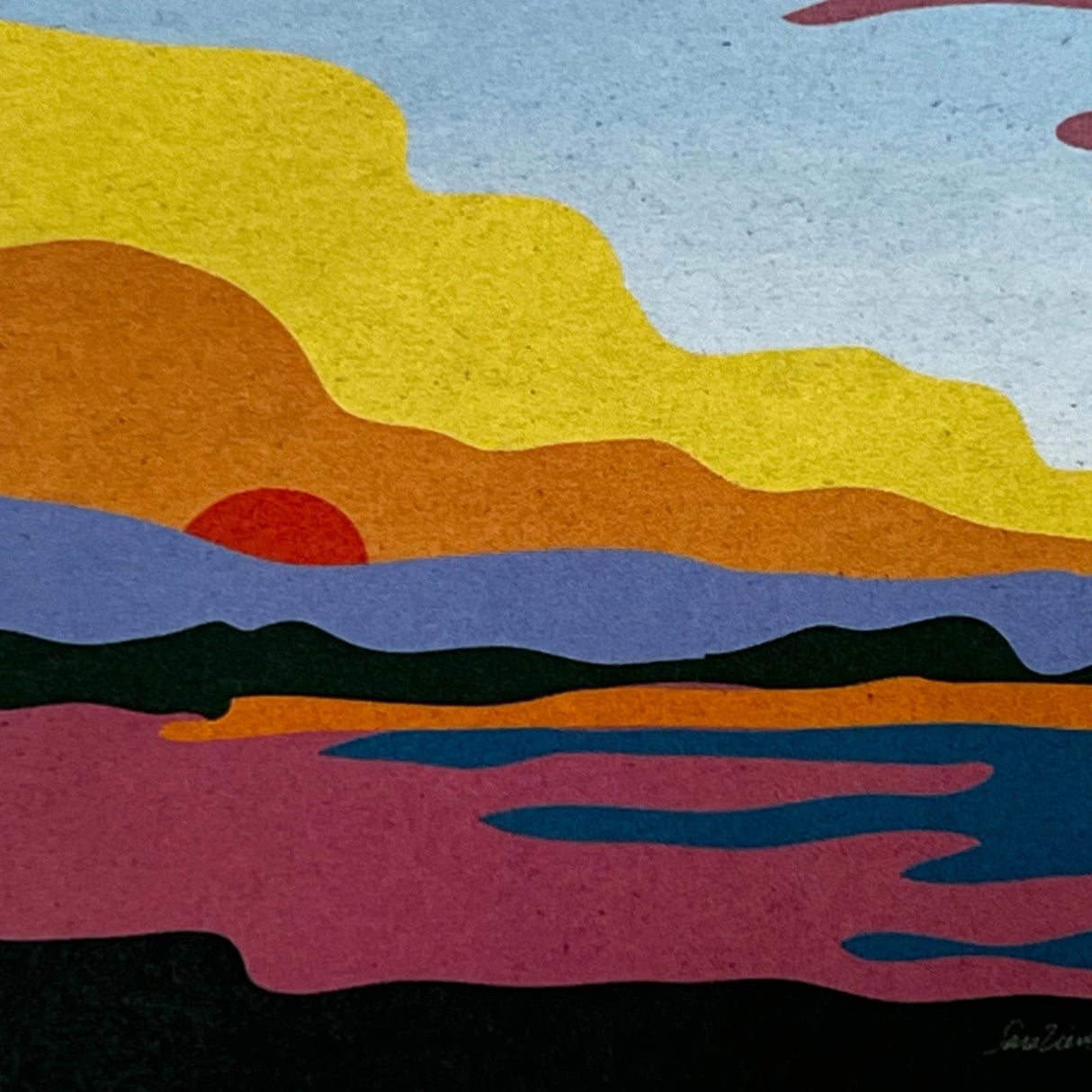 Hills and Valleys II magnet with colorful abstract landscape painting.