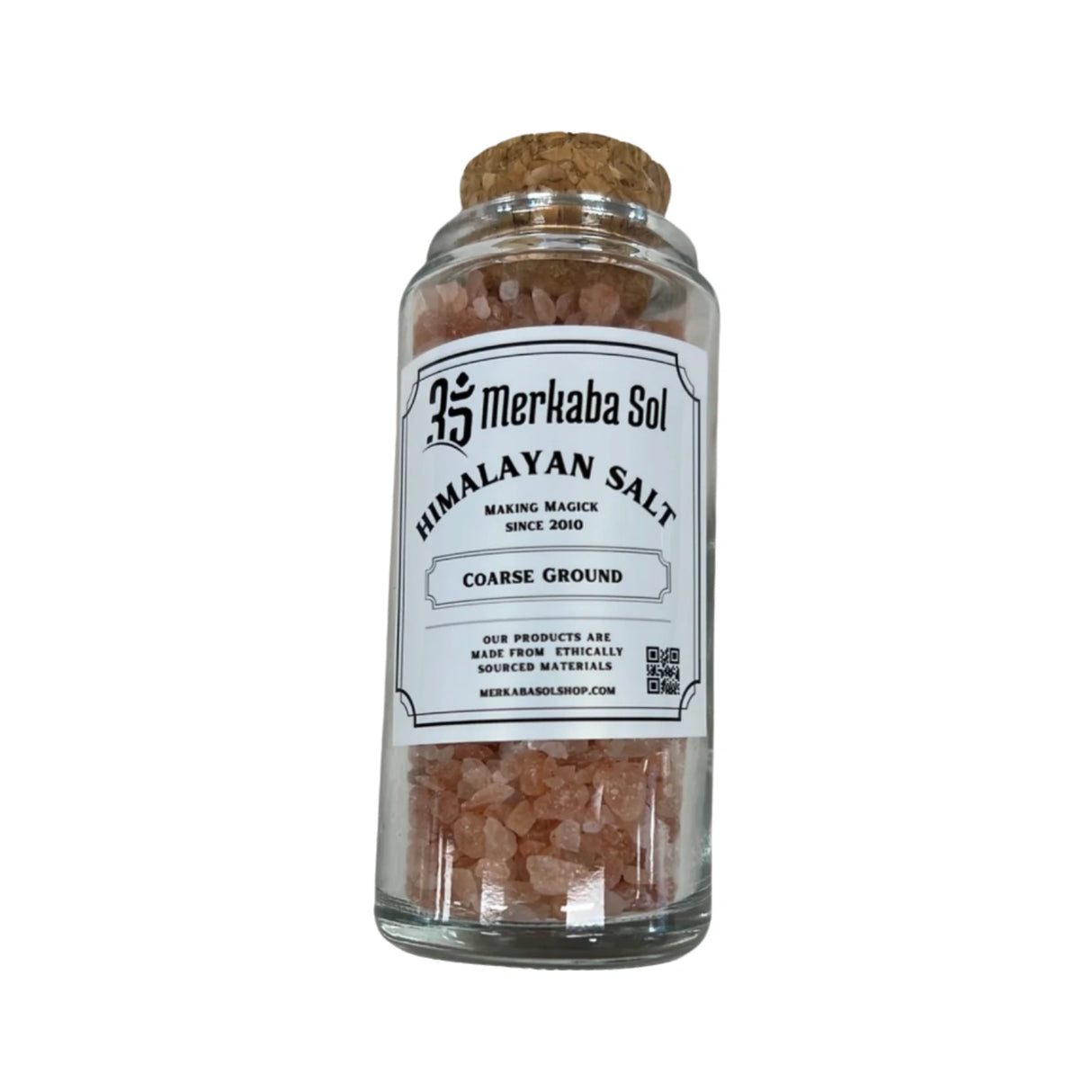 Pink Himalayan salt in a glass jar.