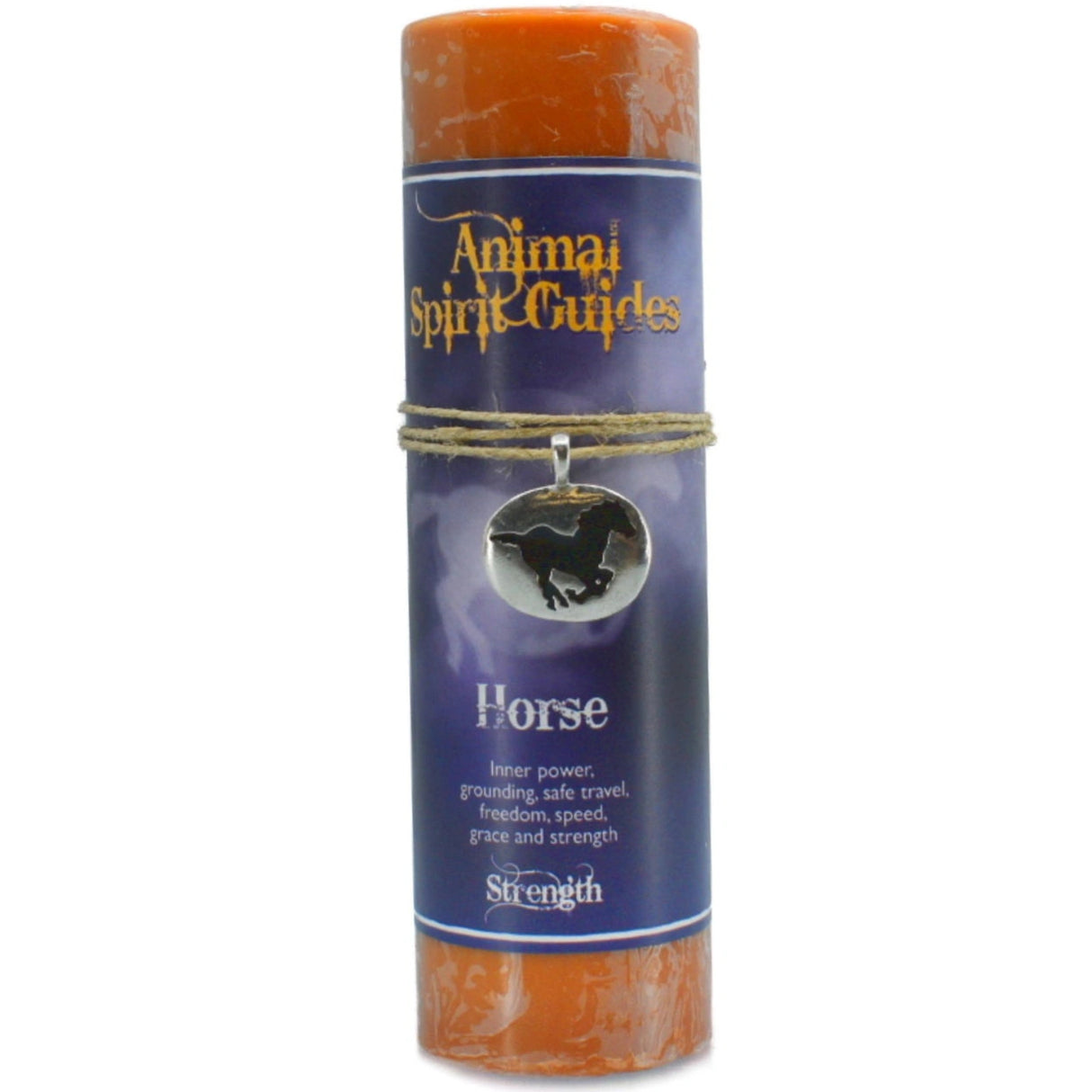 Orange candle with "HORSE" and "ANIMAL SPIRIT GUIDES" labels.