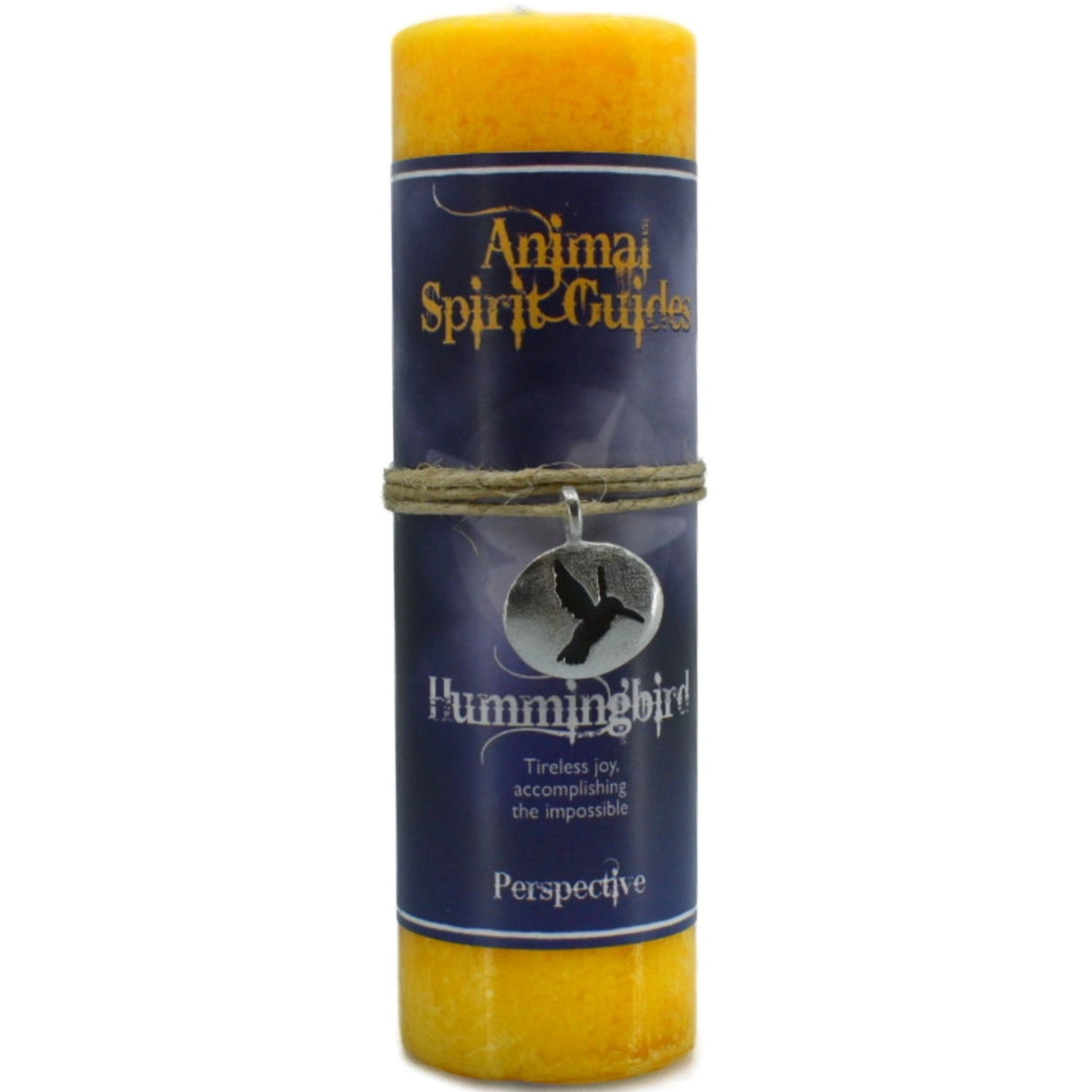 Yellow candle with "HUMMINGBIRD" and "ANIMAL SPIRIT GUIDES" labels.