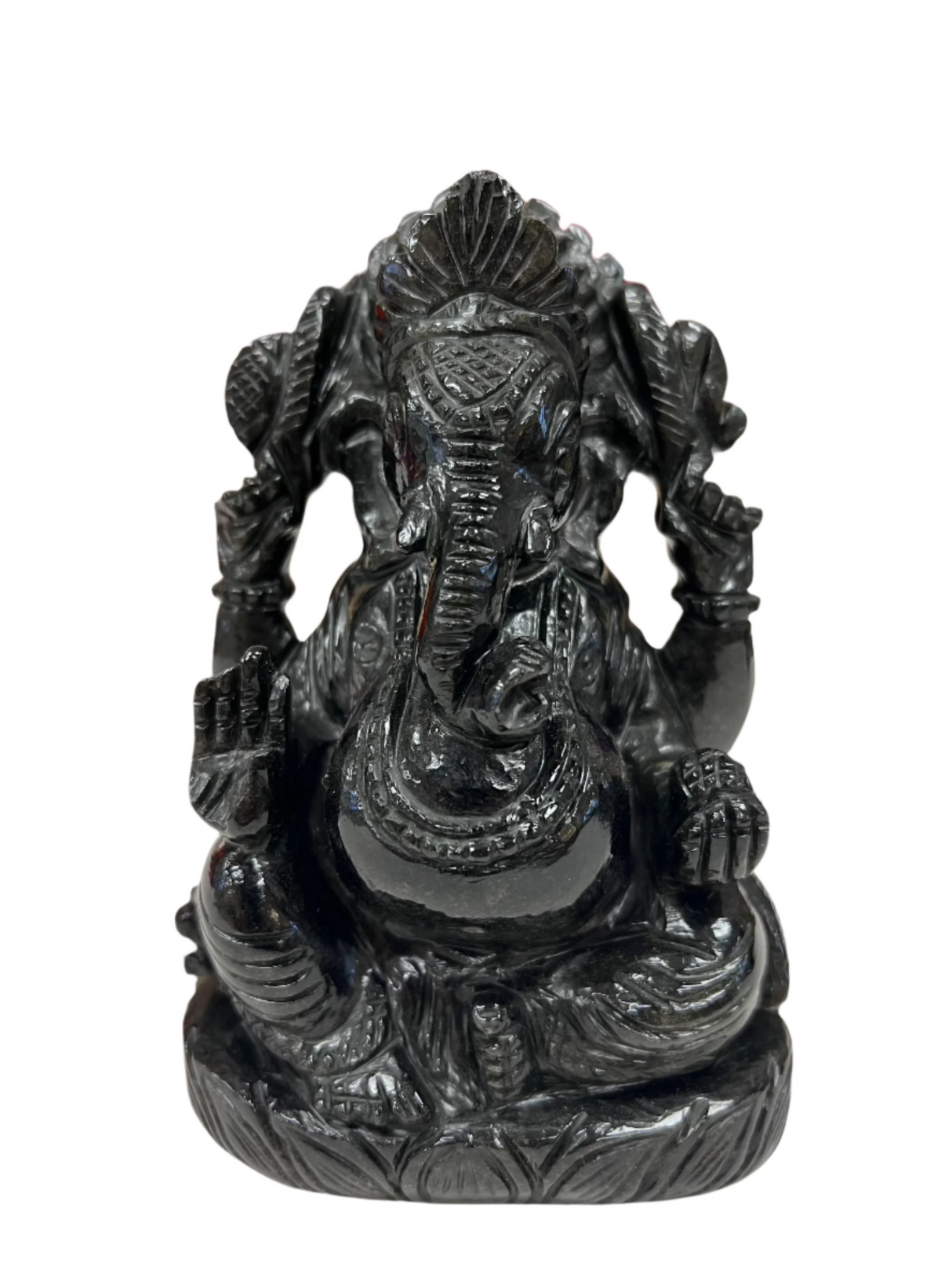 silvery black Ganesh statute of seated