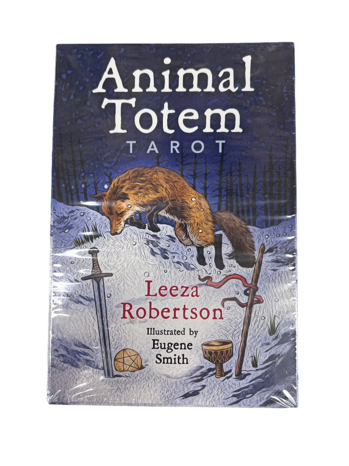 Large Rectangle box blue in color with image of a jumping fox