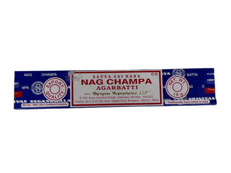 Blue and white incense box with label of Nag Champa
