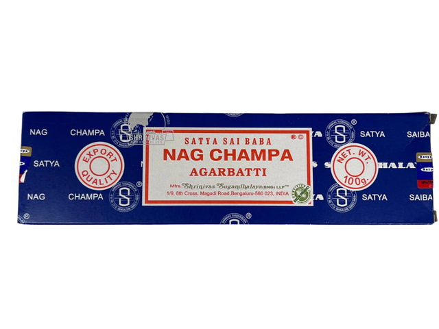 Blue incense box with nag champa label