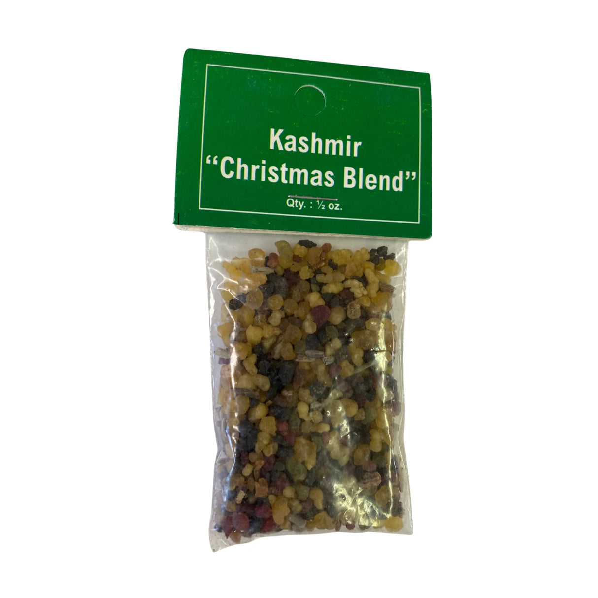 Kashmir Christmas Blend Resin Incense in a clear plastic bag.